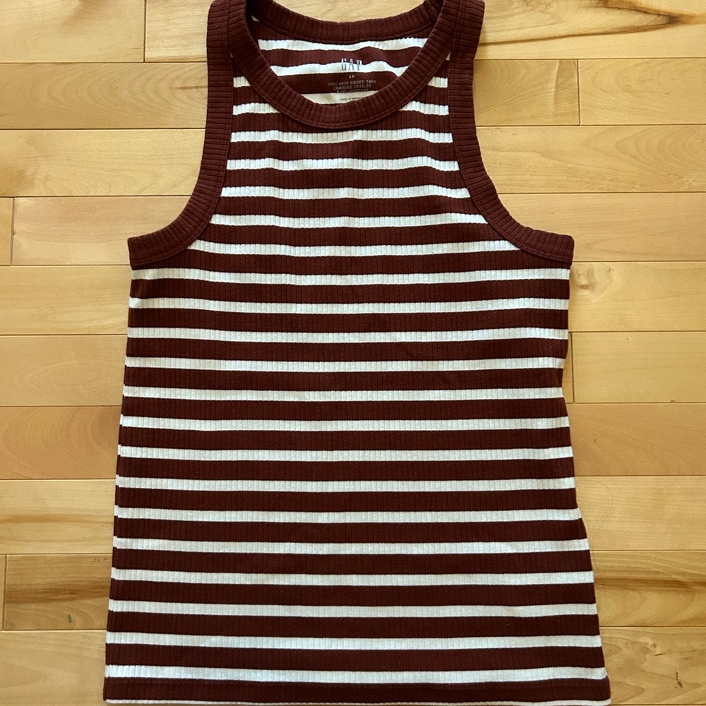GAP Brown and White Striped Ribbed Tank